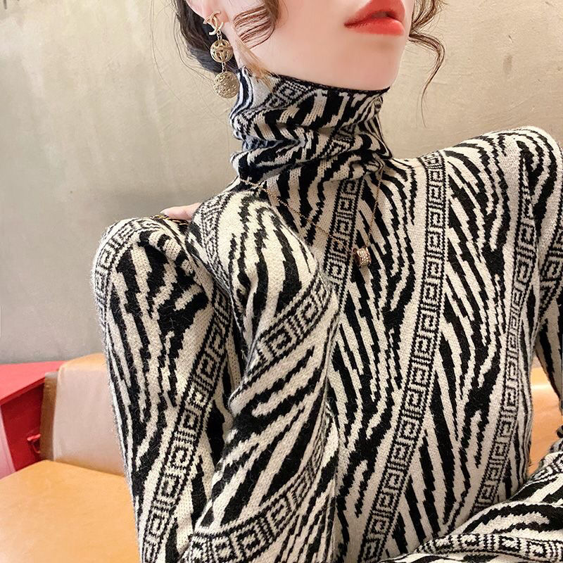 Zebra Tablet Accessories - Winter Women's High Neck Sweater Long